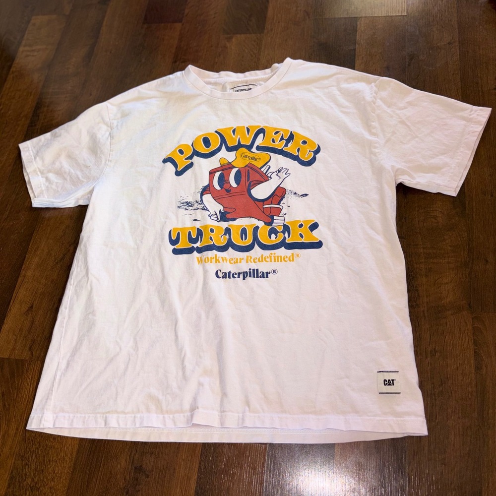 Caterpillar "Power Truck" T-shirt Sz XL White Danny Diesel Retro CAT White Large